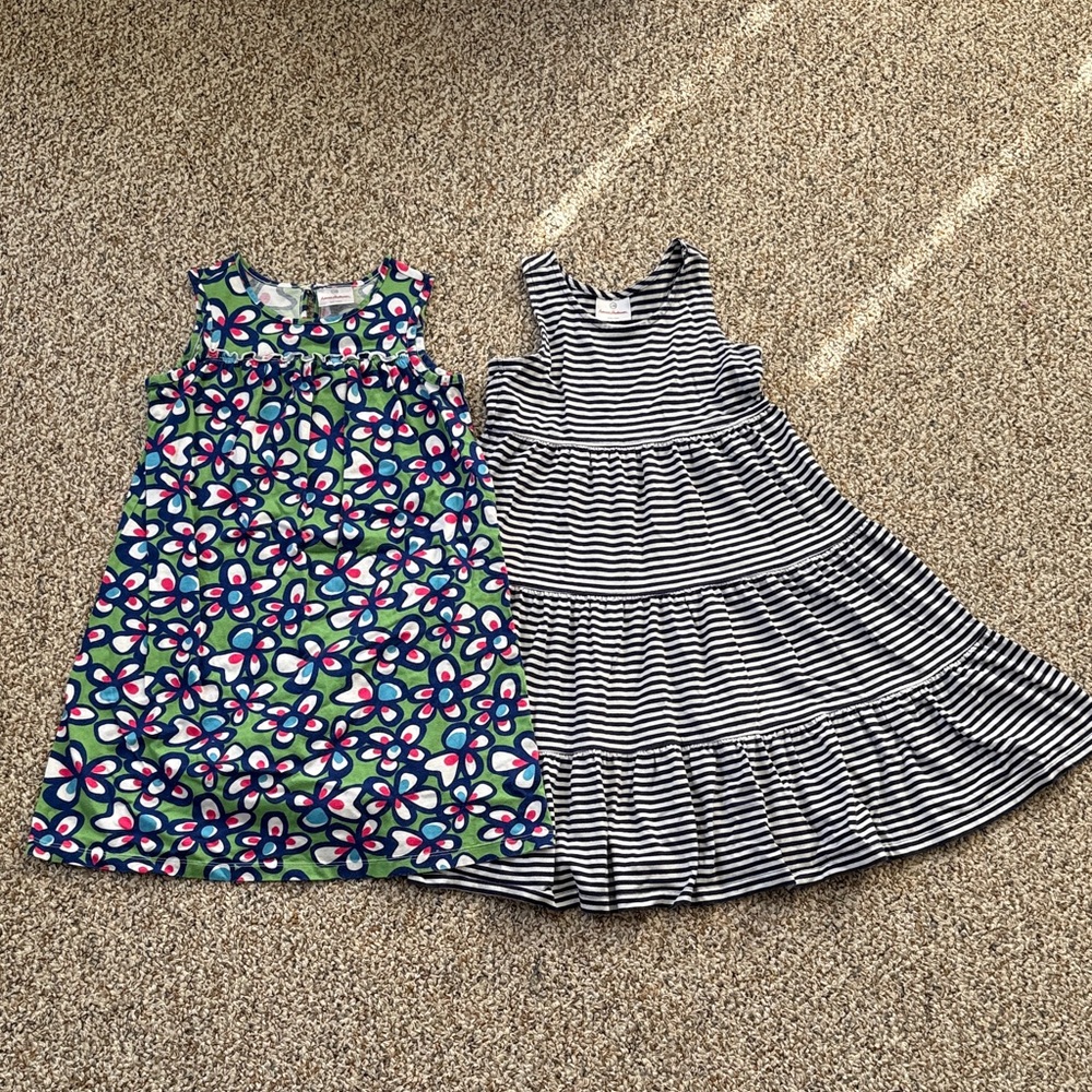 Lot of 2 Hanna Anderson kids dresses. Floral shift, and striped twirly style.